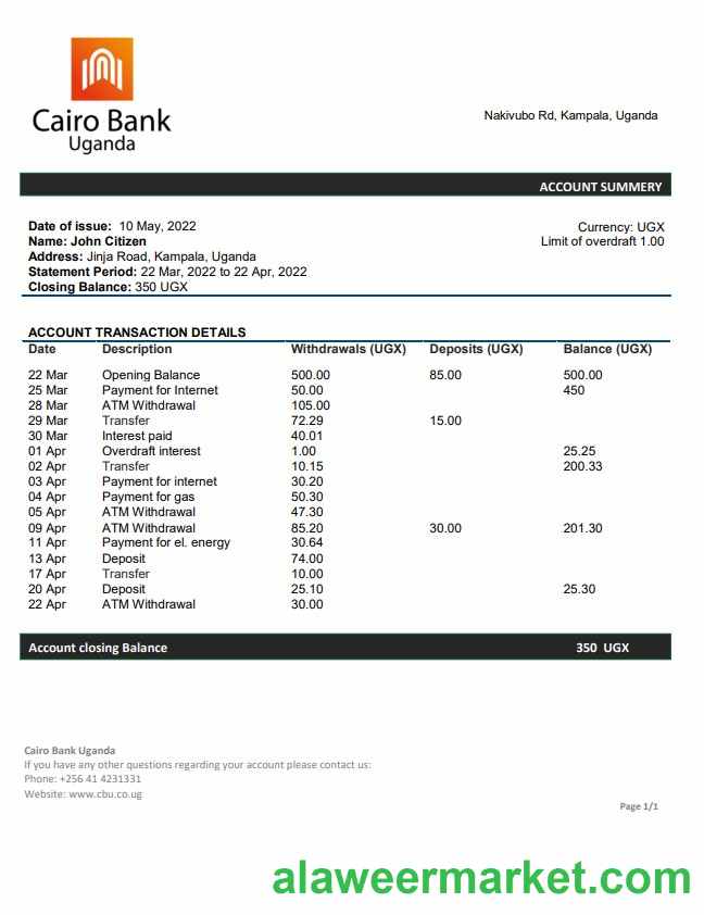 Uganda Cairo bank statement